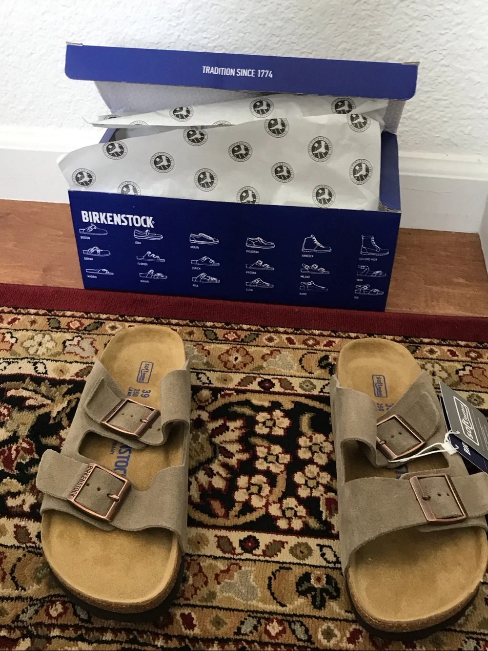 Birkenstock Men’s Arizona Suede Sandals in Taupe